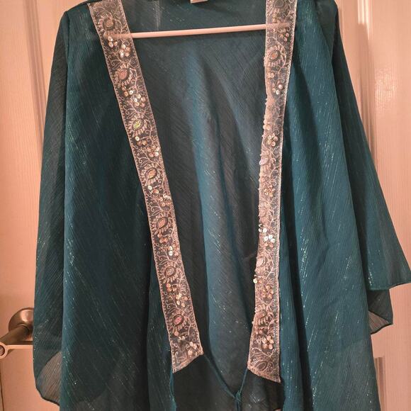 Vintage Wet Seal Teal Shimmer Kimono with Sequin Trim ✨️ - Picture 1 of 3